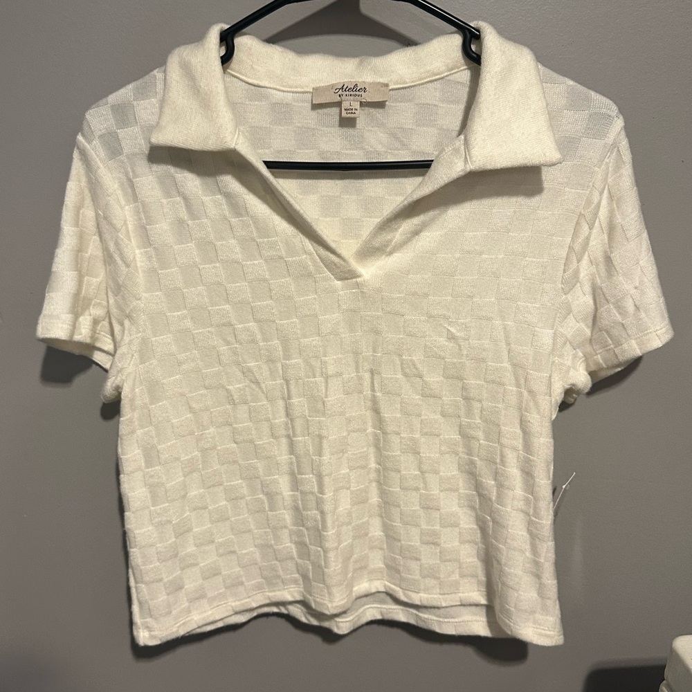 Ivory Checkered Collared Blouse